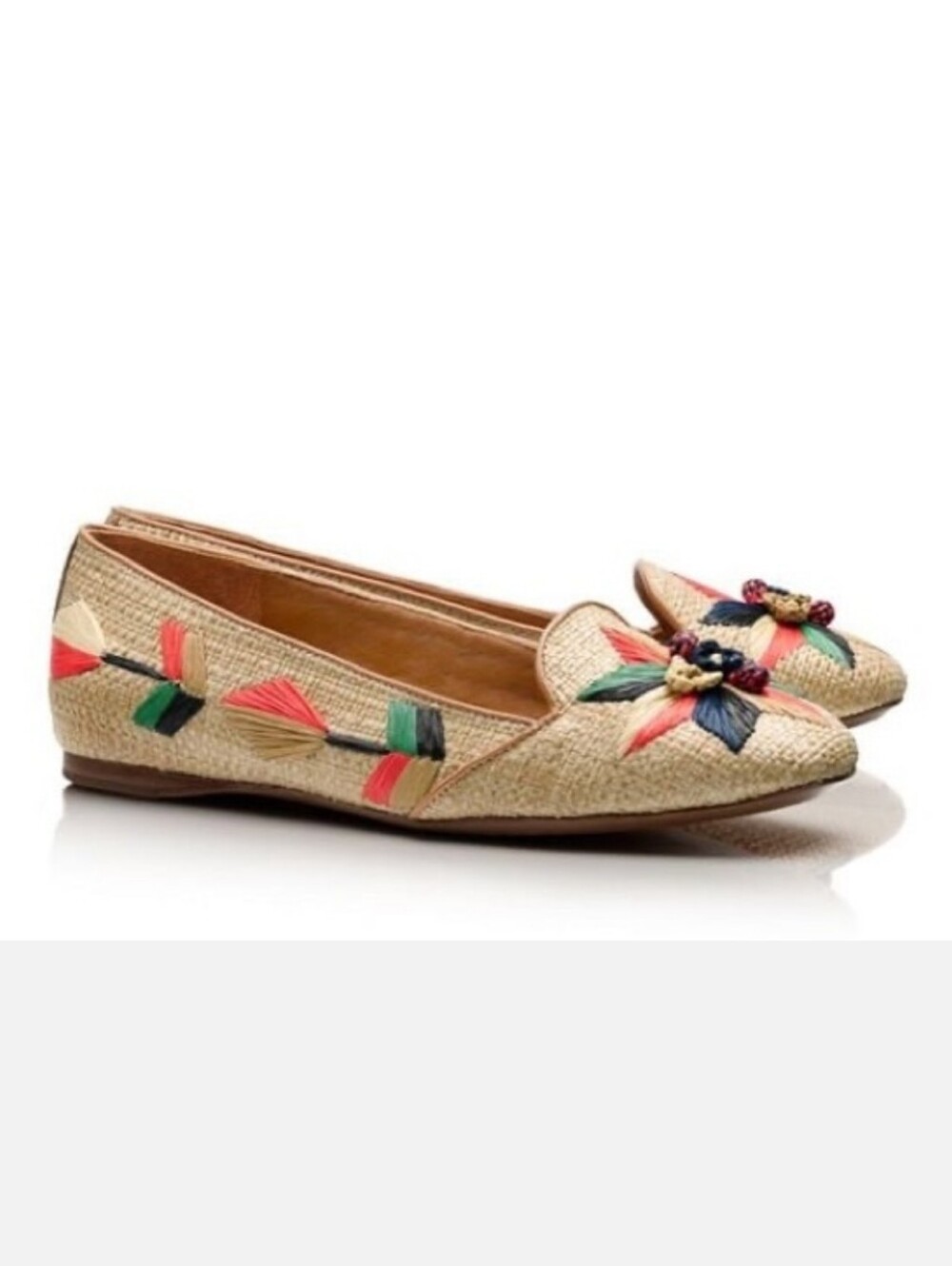 Tory Burch Geraldine Raffia Embroidered Floral Loafers